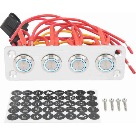 Panneau de Commande RV 4 Boutons Acier Inoxydable Lumière Bleue 12V DC 16A - Interrupteur Contrôle Universel Bateau Camping-Car (1/4)