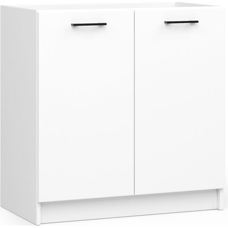 Akord – Armoire de cuisine basse pour évier – 80 cm – 2 portes battantes – Panneau stratifié blanc – Dimensions 80x46x82 cm