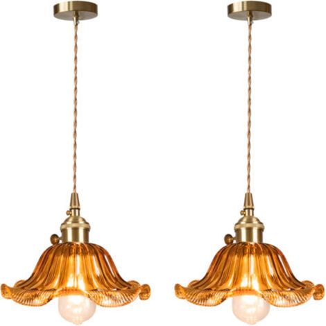 2PCS Vintage Indoor Ceiling Light Pendant Light Fixture in Glass Retro Chandelier Modern Brown Hanging Light (1/5)