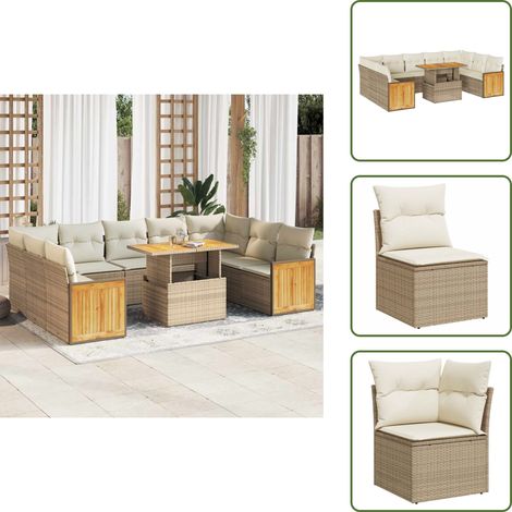 Salon de jardin avec coussins 10pcs beige résine tressée acacia - Ensemble De Canapés De Jardin - Ensembles De Canapés De Jardin - Ensemble De Canapés D'extérieur - Salon De Jardin (1/5)