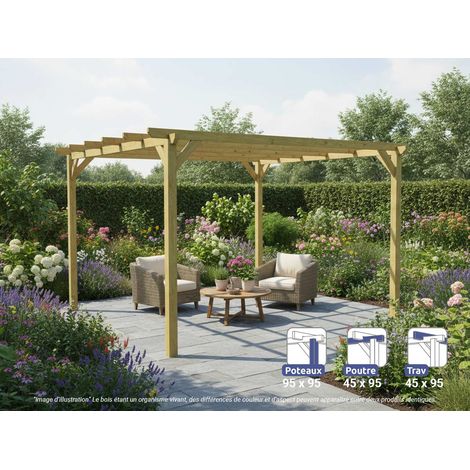 MADERLAND Pergola en bois autoportante - modèle BARCELONA - 420 x 420 cm (1/4)
