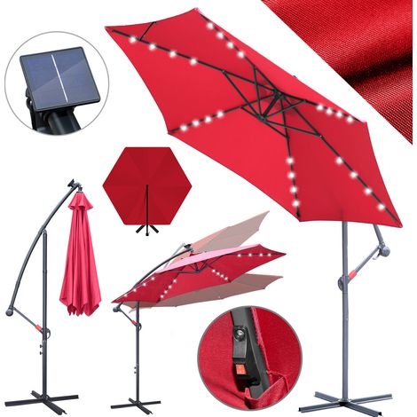 TolleTour Sonnenschirm 3m Rot mit LED – Leuchtender Gartenschirm für Grillabende & Terrasse