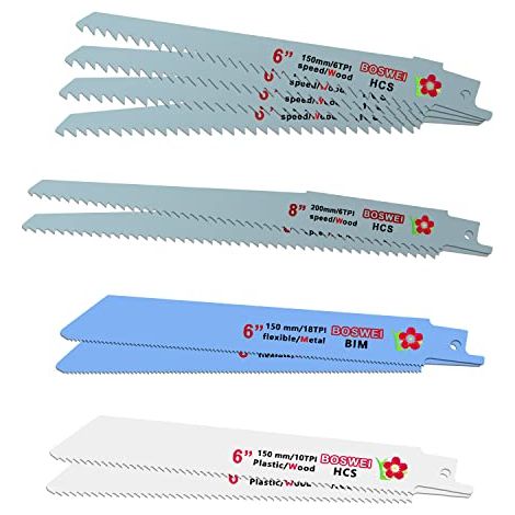 Lames de Scie Sabre, 10-Piece Lame Scie Sabre pour Bois et Métal(150mm, 230mm de Longueur, 6/10/18 TPI) Compatibles avec La Plupart Des Perceuses (1/5)