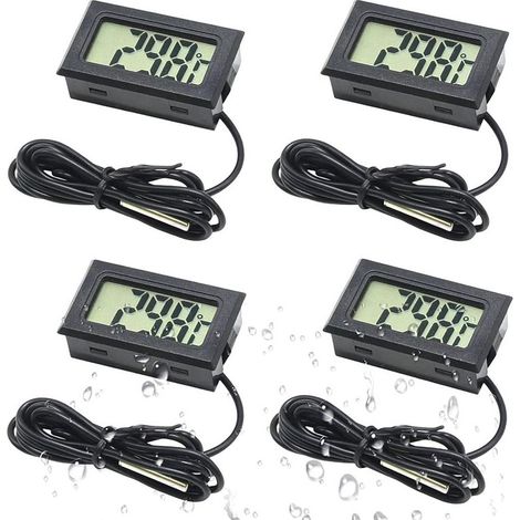 CYRILL – Set di 4 termometri digitali LCD con sonda esterna impermeabile per frigorifero, congelatore, acquario, acquario, temperatura dell'acqua (nero) (1/5)