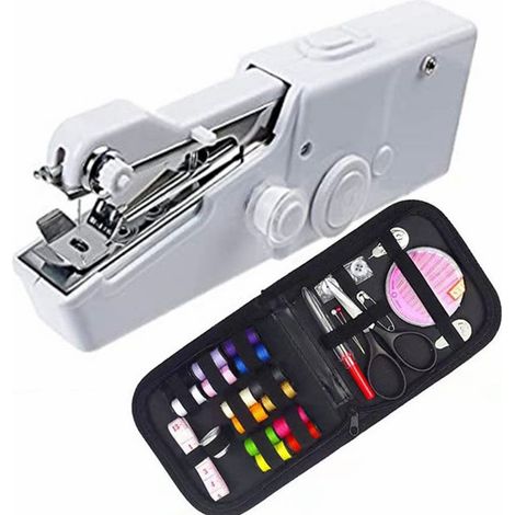 Une mini machine à coudre portable blanche, une machine à coudre électrique portable adaptée aux débutants et aux adultes, rapide et pratique, pour la couture à la main ou en voyage (comprend un kit