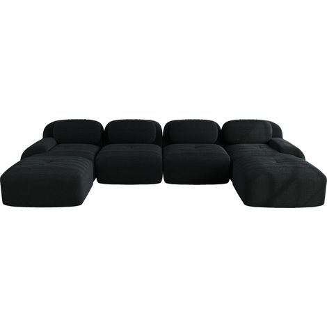 ELVMI Sofá esquinero modular sin montaje con diseño sin armazón y reposabrazos curvos, en tejido de pana, Negro (1/5)