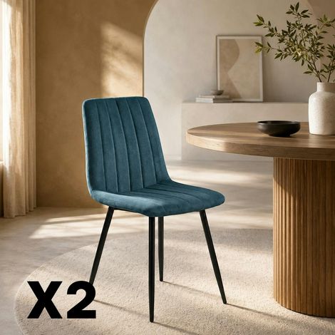 Chaise tissu bleu à coutures verticales (lot de 2) LORA (1/5)