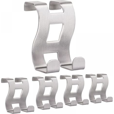 Set di 5 ganci per porta in acciaio inox argentato, 5 x 6 x 4,5 cm, modello MH001-5, ganci per porta antiforatura, ideali per camere da letto, bagni e cucine (1/5)