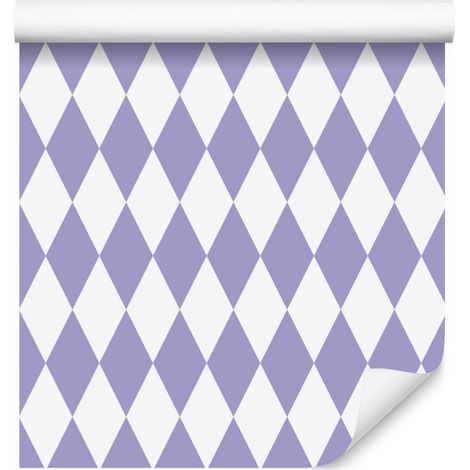 Carta da parati Arlecchino con diamanti, bianca e blu, per soggiorno e camera da letto, 50x1000 cm. (1/5)