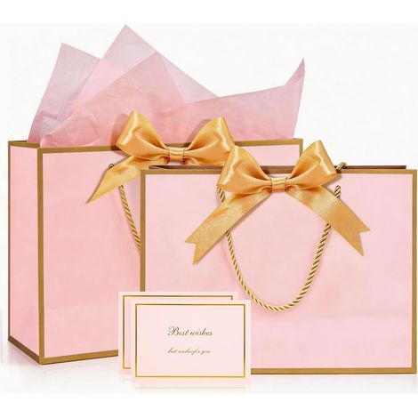 Sac Cadeau Papier - Lot de 2 - Rose Moyen - Avec Poignées Renforcées - Pour Mariage Anniversaire - 28x20x10 cm (1/5)
