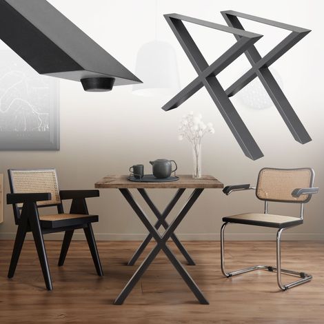 ECD Germany 2 x Gambe per Tavolo Antracite Struttura Telaio Design a X Incrociate - 60 x 72 cm - in Acciaio Verniciato a Polvere Stile Industriale - Piedini Supporto Scrivania Casa Ufficio (1/5)