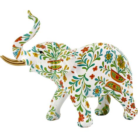 Statuetta decorativa in resina raffigurante un elefante - Stile floreale unico