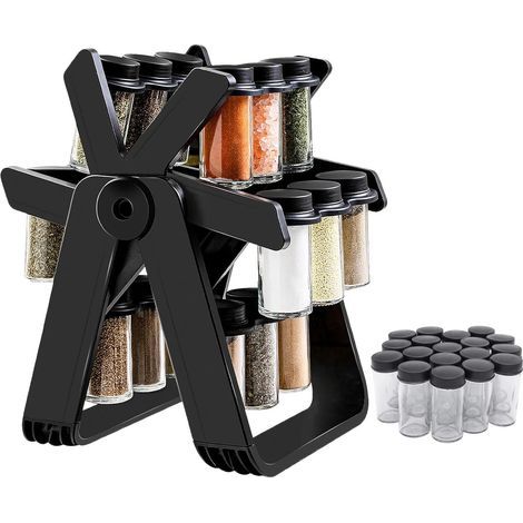 Présentoir à Épices avec 18 pots à épices,Organiseur rotatif à 360 °,Etagère de Stockage d'Épices pour Condiments, Rangement d'Épices,Pour Rangement Cuisine (1/5)