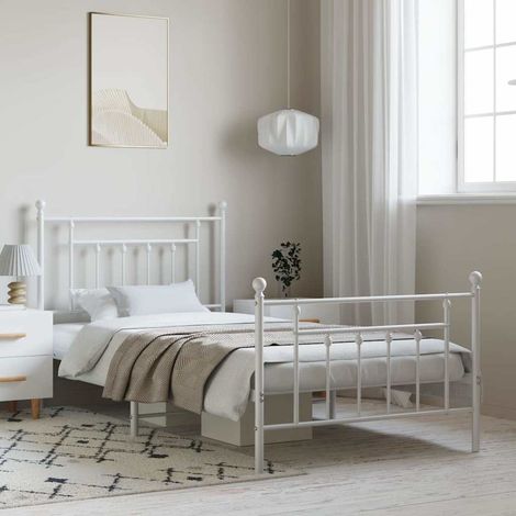Cadre de lit métal sans matelas et pied de lit blanc 100x190 cm (1/5)
