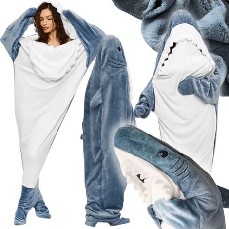 Saco de dormir tipo manta con forma de tiburón, disfraz de tiburón, regalo, bonito y cálido, talla XL (160 cm). (1/5)
