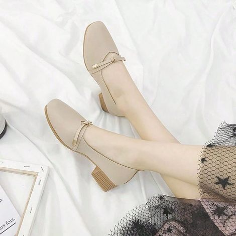 Chaussures à talons hauts à semelles épaisses, chaussures de travail multifonctionnelles et légères pour femmes, avec talons moyens, semelle souple et bout carré. (1/3)