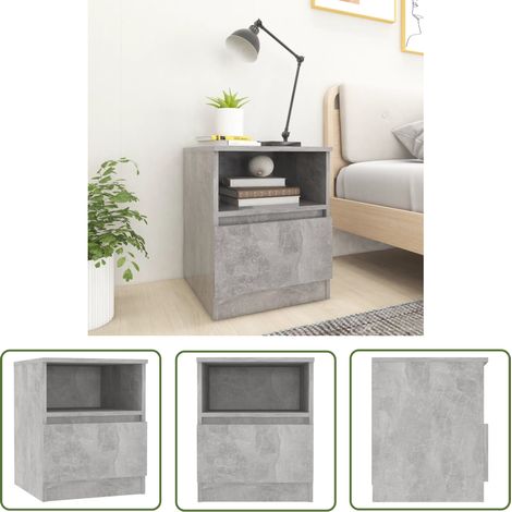 The Living Store Table de chevet Gris béton 40x40x50 cm Aggloméré - Table De Chevet - Meuble De Chambre - Table Nuit - Rangement - Commode (1/5)