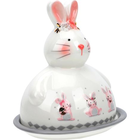 Assiette Dessert Lapin Céramique avec Couvercle Récipient Beurre Pratique et Économiseur de Stockage Plateau Pâtisserie Adorable pour Protéger et Conserver le Beurre (1/5)