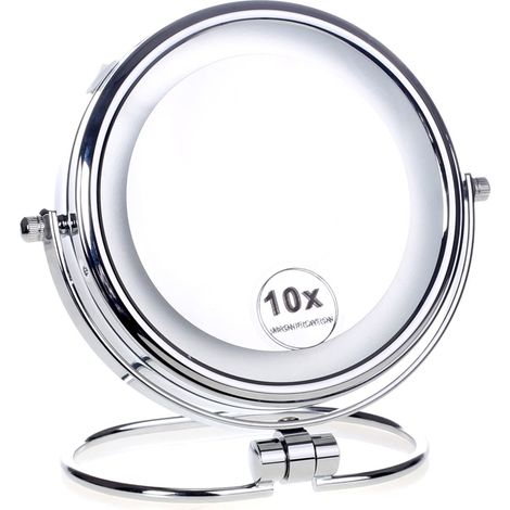 Lumineux Miroir de Maquillage LED sur Pied 18 cm, 10x Grossissement, 7" Miroir Pliable sur Pied avec éclairage pour Le Maquillage Rasage, Miroir Recto Verso pivotant à 360 °, KXD3137-10x (1/5)