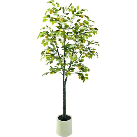 Künstlicher Zitronenbaum 180 cm, Große Kunstpflanze Im Weißen Übertopf, Künstliche Zitruspflanze Als Deko-Baum Für Innenräume, Wohnzimmer, Büro, Schlafzimmer (1/5)