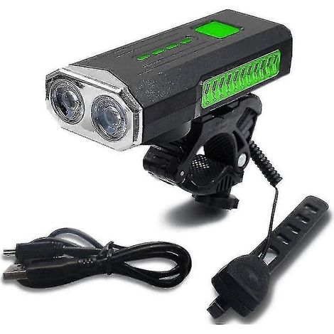 Éclairage vélo LED, lampe torche puissante avec signal sonore, éclairage avant rechargeable pour les sorties nocturnes (noir) (1/5)