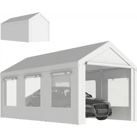 Carport-Zeltgarage mit UV30+-Schutz, höhenverstellbar, 6 Fenster, Moskitonetz, 3 x 6 m, weiß
