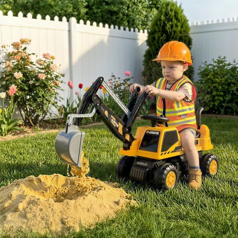 Pelleteuse électrique à pédales avec godet volant pivotant structure réglable dossier pour enfants 1.5-3 ans jaune