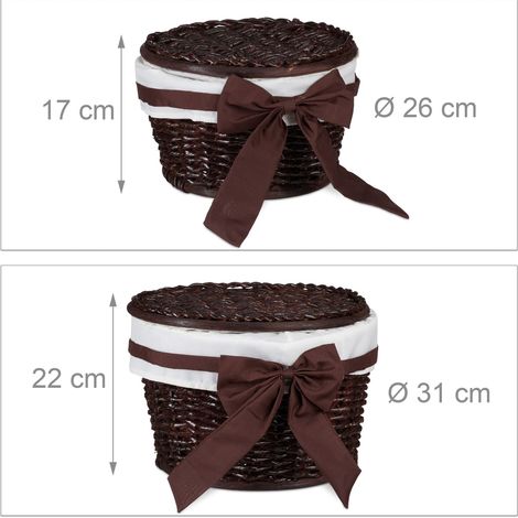 Set di 2 cestini portaoggetti decorativi con coperchio impilabili 22 x 31 cm e 17 x 26 cm in legno bianco 130004368