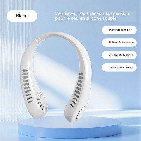ventilateur sans pales à suspension pour le con sans fil silencieux rechargeable par usb grand débit d air portable pour sport extérieur mini ventilateur couleur blanc dimensions 195 mm x 195 mm x 60 (1/4)
