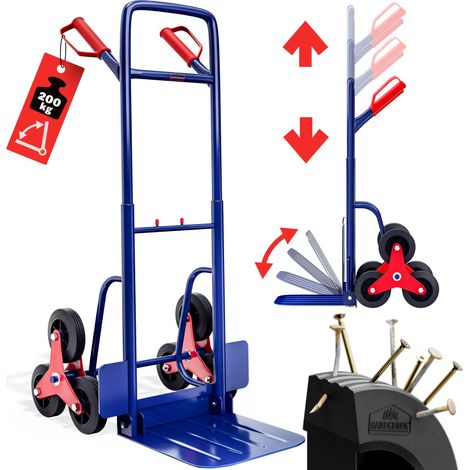 GARDEBRUK® Carretilla Plegable para Subir Escaleras hasta 200Kg Carro Transporte Mudanzas Ruedas Goma Maciza Resistente Altura Ajustable Estructura Acero (1/8)
