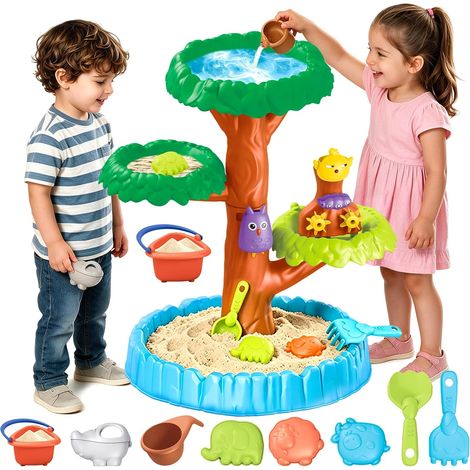Table Eau Sable Design Arbre à 4 Niveaux, Jeux d'eau Exterieur pour Enfant, Table Eau Enfant Exterieur, Jouets Sable, Cadeau 3–8 Ans Garçon Fille (1/5)