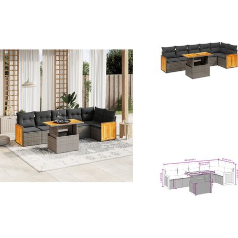The Living Store 7-tlg. Garten-Sofagarnitur mit Kissen Grau Poly Rattan - Gartentisch (1/3)