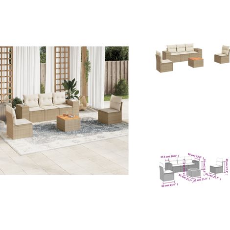 6-tlg. Garten-Sofagarnitur mit Kissen Beige Poly Rattan - Gartensortiment - Gartenmöbelset - Lounge Set - Outdoor Möbel - Rattan Gartenmöbel (1/3)