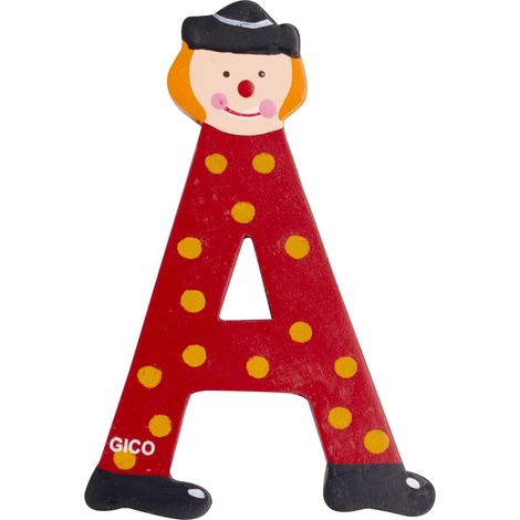 Lettres en bois pour chambre d'enfant - Grande décoration pour la porte - Motif clowns amusants de A à Z - Hauteur : environ 9 cm - Lettre en bois 7361 (A) (1/5)
