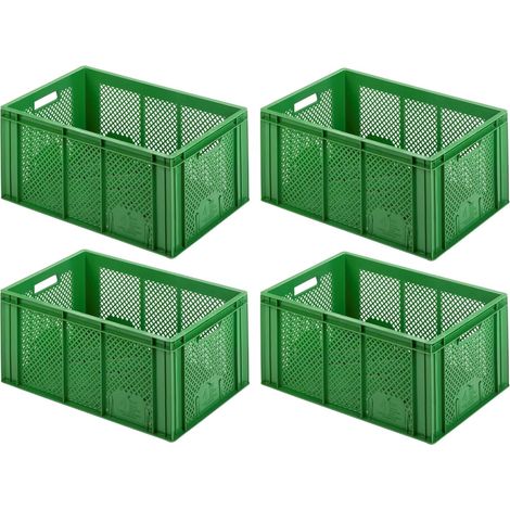 BRB Lot de 4 bacs euros pour légumes - Dimensions : 600 x 400 x 275 mm - Capacité : 54 l - Verts - Fond et parois latérales perforées