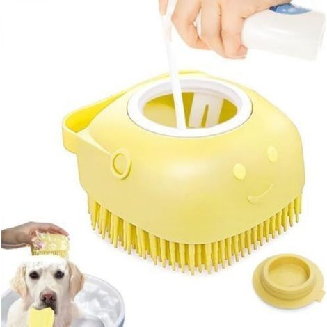 Brosse de Bain en Silicone Souple pour animaux de compagnie Accessoire de Toilettage avec Réservoir et Distributeur d'Eau et Shampoing (1/4)