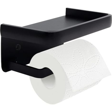 KLVGTIFS PU - Porte-papier toilette avec étagère, porte-papier toilette noir (1/5)