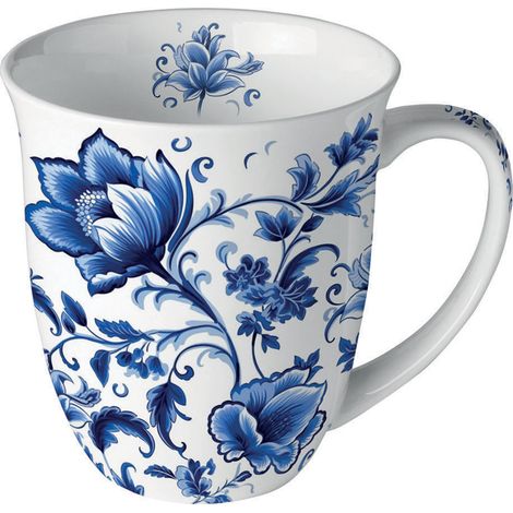 Mug fleurs bleues en porcelaine fine 400 ml