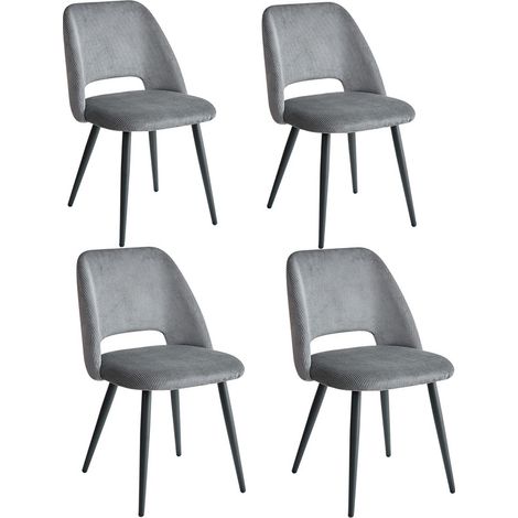 Wokaka Confezione da 4 sedie - Sedie da pranzo in velluto rigato - Stile contemporaneo - Piedi in metallo - Grigio