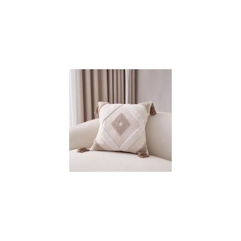 Housse de coussin bohème, coussin décoratif, housse de coussin en coton et lin avec pompon, décorative, canapé, salon, chambre, housse de coussin vintage, sans coussin (45 x 45 cm) (1/4)
