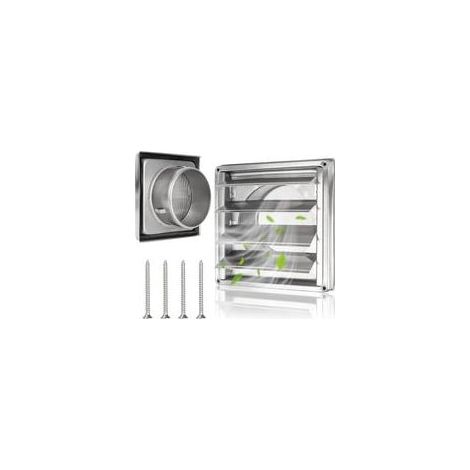 Grille d'aération de 125 mm en acier inoxydable avec clapet anti-retour, lamelles mobiles, moustiquaire, tuyau VMC et couverture d'extraction d'air extérieur avec joint en caoutchouc et vis (1/5)