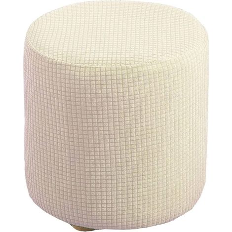 Ersandy – Housse de pouf extensible carrée/rond en jacquard doux – Protection repose-pieds – Fond élastique – Taille 30x30cm – Couleur blanc laiteux