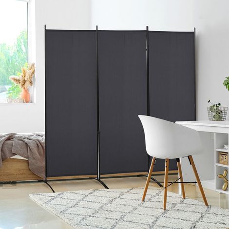 Cloison amovible Paravent 3 panneaux dim. 2,53L x 0,5l x 1,82H m Store latéral Brise-Vue paravent sur Pied séparateur métal Polyester (1/5)