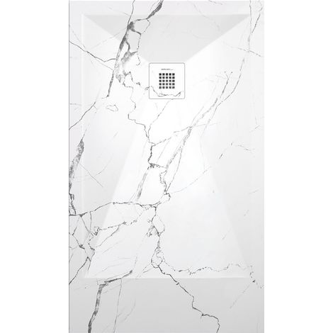 Receveur de douche Marbre Blanc , finition Lisse Stone 3D, grille de couleur - 130 x 90 cm (1/4)