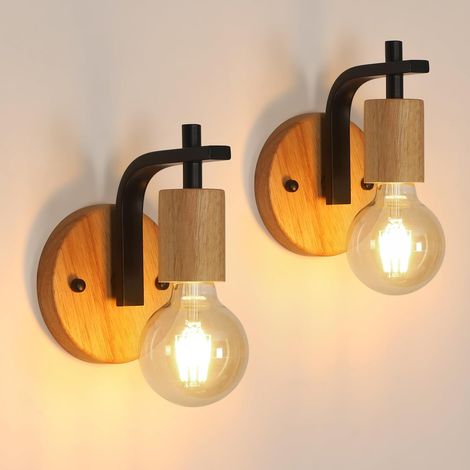 2 Pièces Applique Murale Interieur Vintage E27 Noir (1/5)