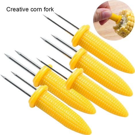 10 pièces Brochettes de maïs en acier inoxydable, fourchettes, porte-épis de maïs, outil de grill extérieur