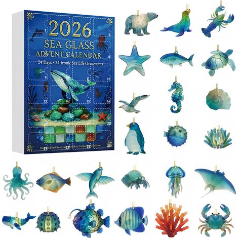 Adventskalender „Seeglas“ 2026 – 24 2D-Acryl-Hängedekorationen mit Meeresmotiven – stimmungsvolles Weihnachtsgeschenk für Meeresliebhaber (1/5)