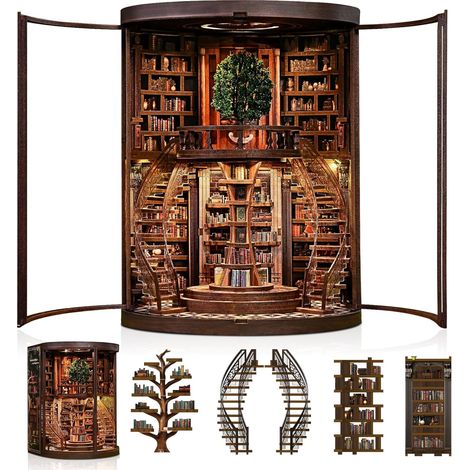 Book Nook Kit for Adults - Wooden 3D Puzzle Bookcase Insert with LED Light Architecture Model and Art Decoration for Collectors Insertion de bibliothèque créative. Modèle d'architecture et décoration (1/5)