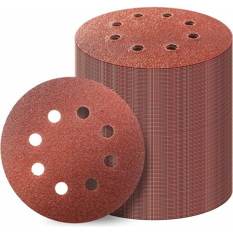 100pcs 125mm Velcro Papier Abrasif 125mm Disques Abrasifs 8 Trous Ronds Ponceuse Orbitale Velcro Set 80 (1/5)