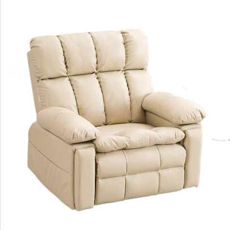 ELVMI Sillón de Masaje Eléctrico con Ayuda para Levantarse, Doble Motor, Calor Lumbar, Portavasos, de Franela Beige (1/5)